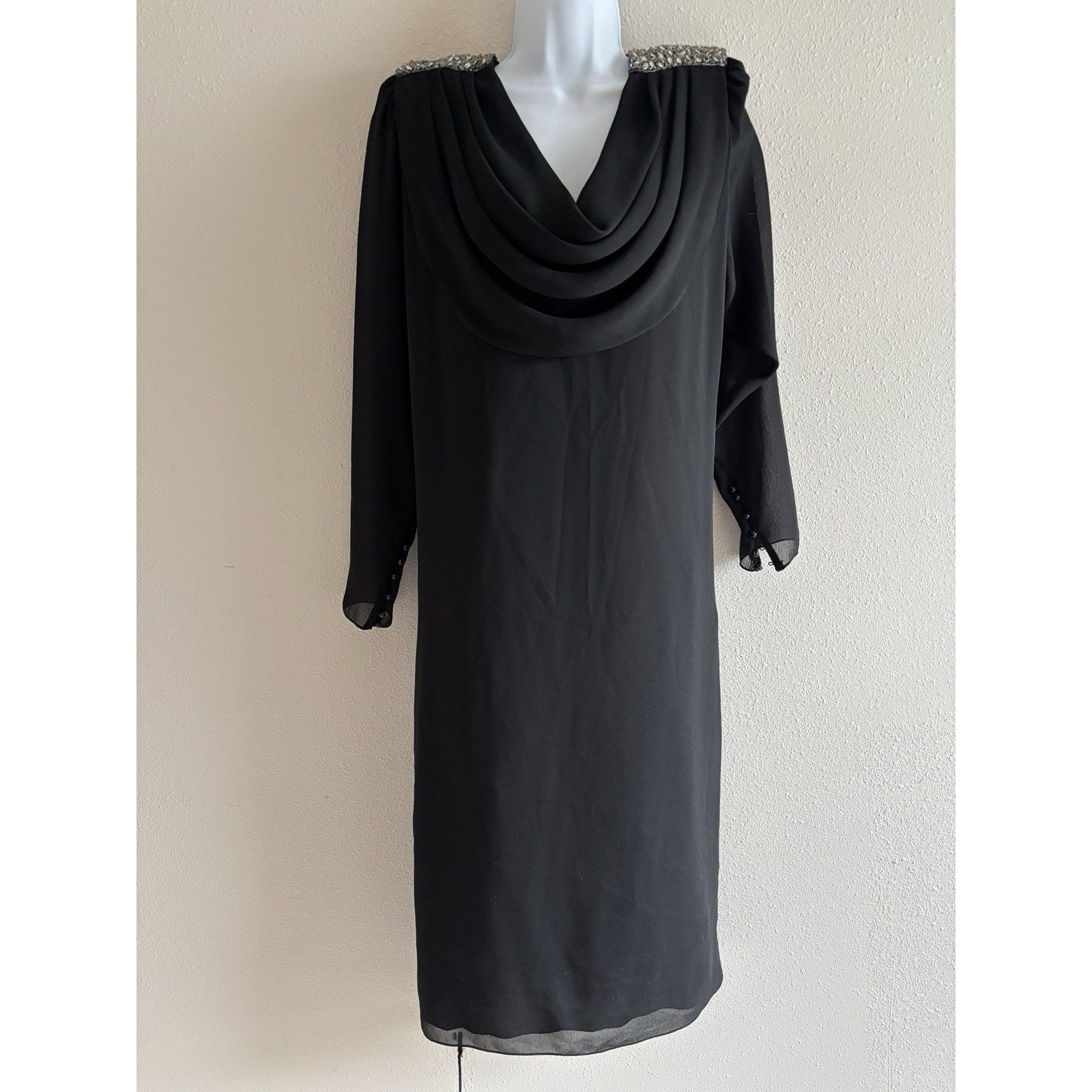 Ursula Of Switzerland Black Shift Dress Vintage Sequin Sheer Size 15/16 Large